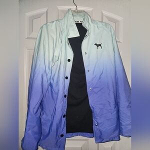 Victoria's Secret Pink Ombre Tie Dye Rain Jacket Snap Size XS Blue/Green